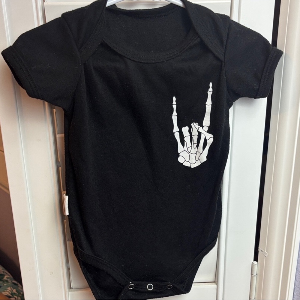 Black Onesie Heavy Metal Skeleton Hand Kids One Piece